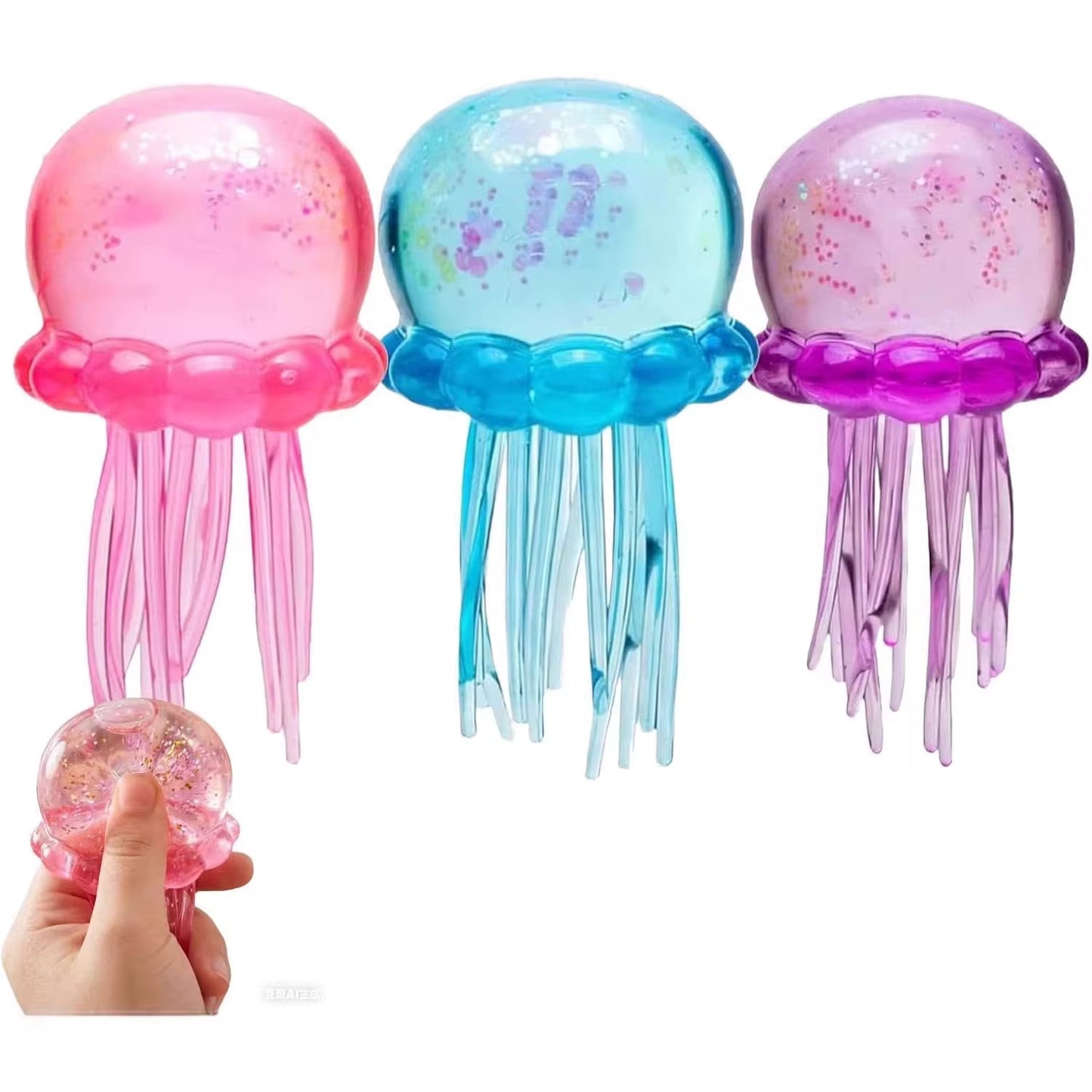 Jellyfish Glitter Squeeze Toys - 4-Inch Sensory Squishy Stress Anxiety Reliever Fidget Toy
