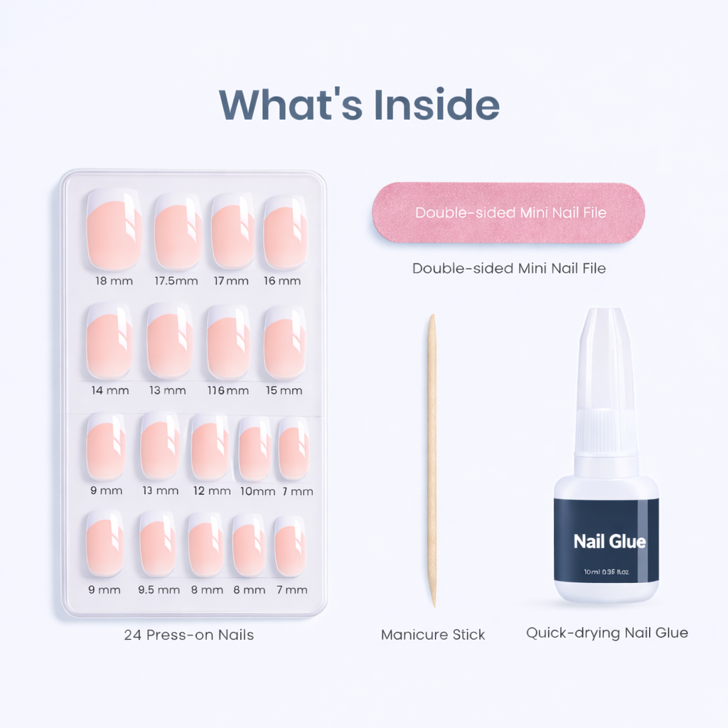 Salon-Style French Tip Press-On Nails - Coffin #029