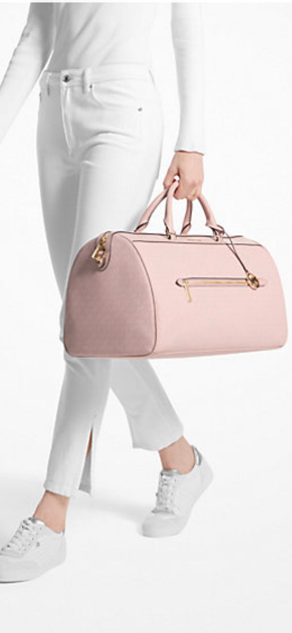 Michael Kors Bedford Extra-Large Logo Stripe Weekender Duffel Bag – Powder Blush