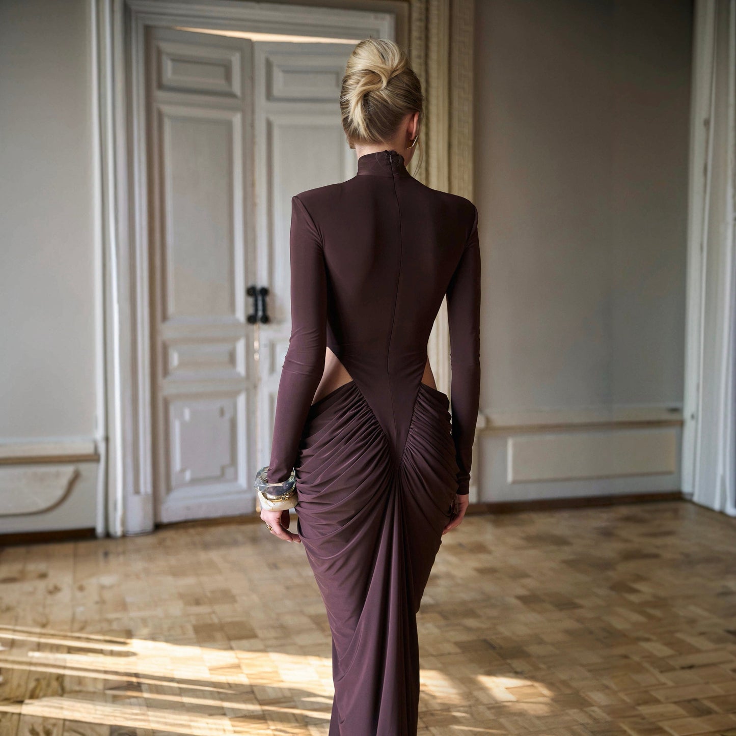 Date Brown Sculpt Maxi Dress