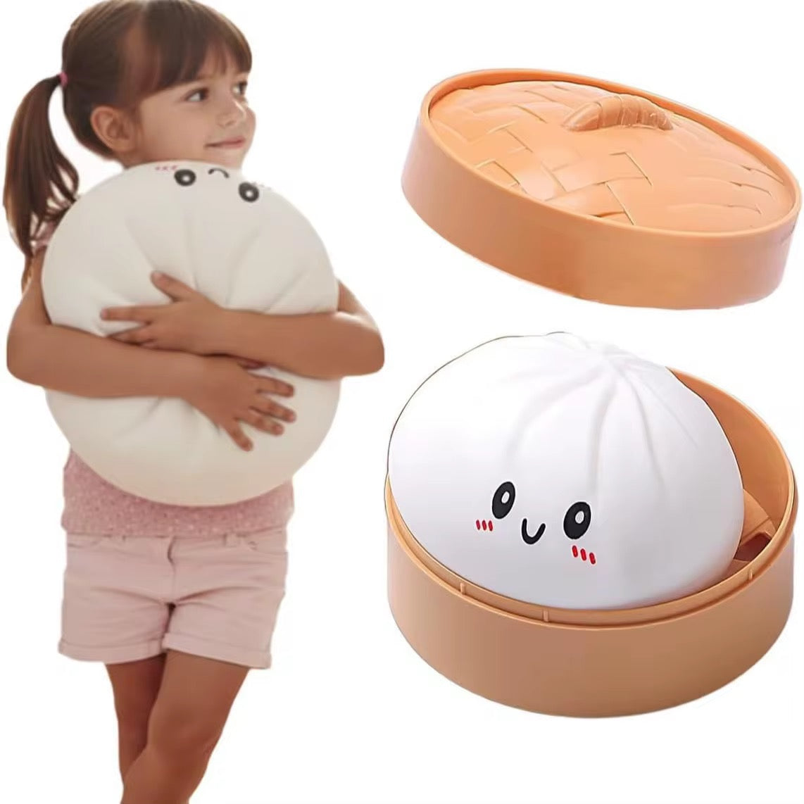 Giant Mega 25cm 10” Dumpling Jumbo Heavyweight Sensory Bao Bun Toy with Steamer, Mystery Squishy
