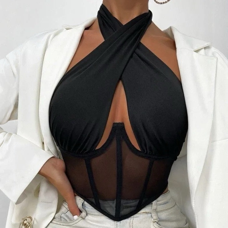 Evil Eye Criss Cross Hollow Corset Top