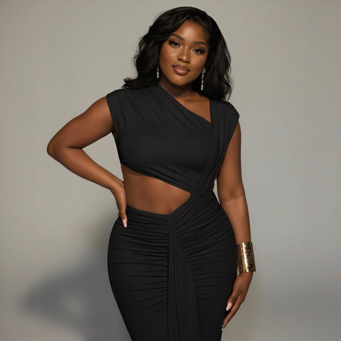 Heart Song Black Cut-Out Draped Maxi Dress