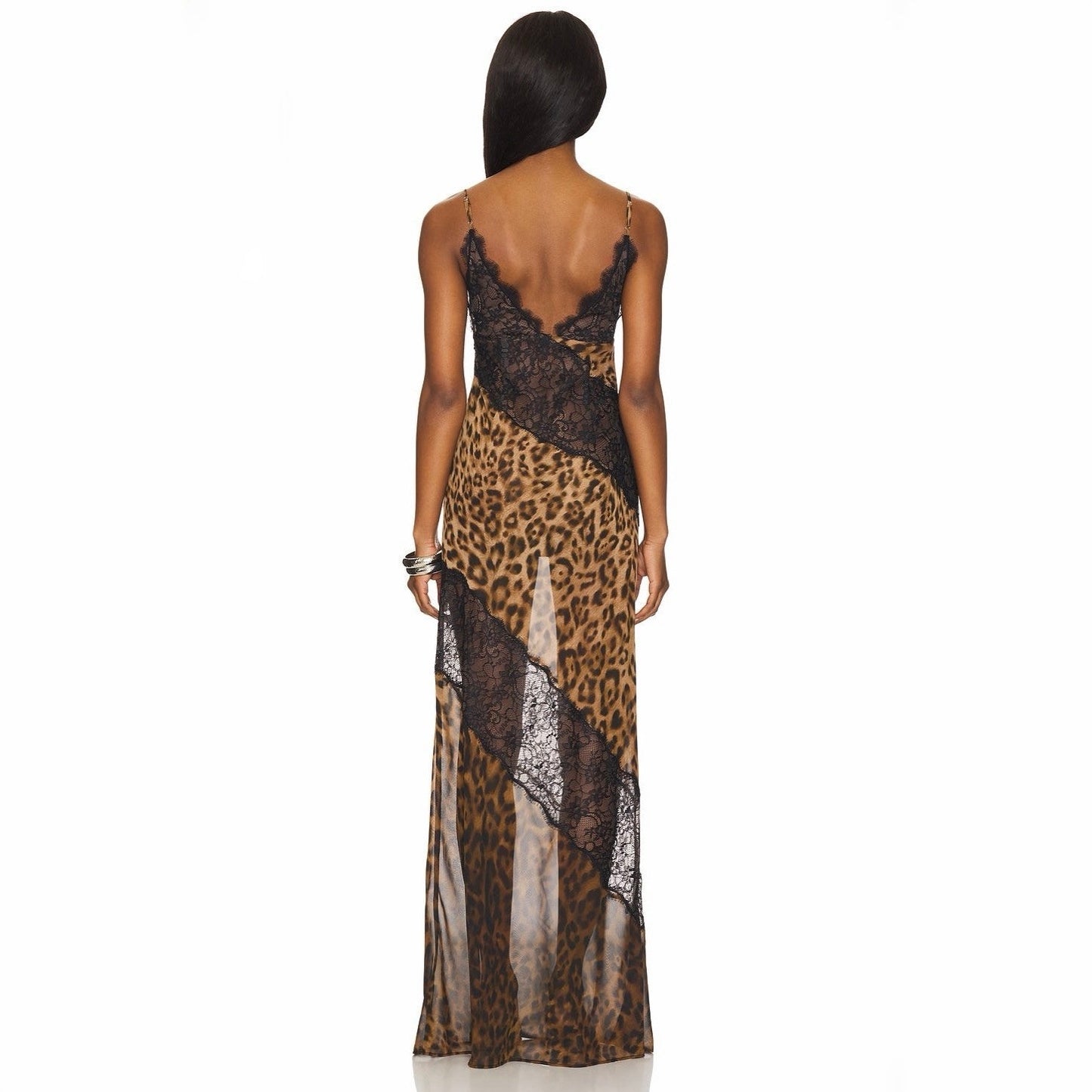 Hour To Shine Leopard Lace Panel Maxi Dress