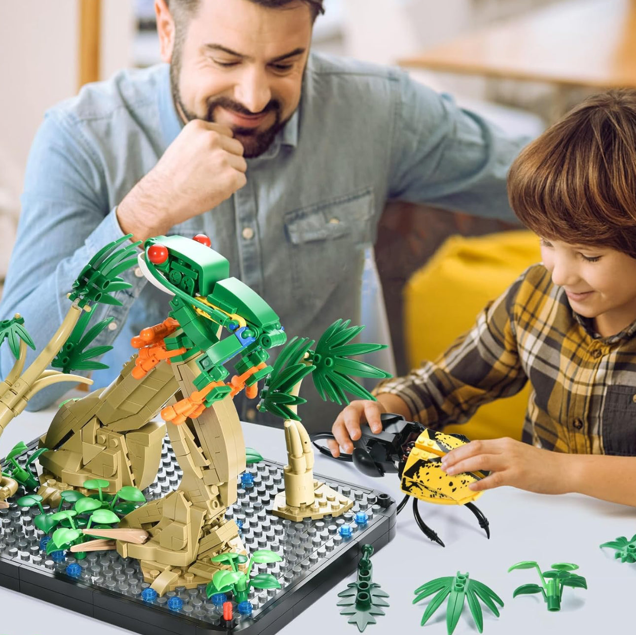 STEM BNG Insect Frog Terrarium Tropical LED Light Building Block Brick Set, 889 pcs