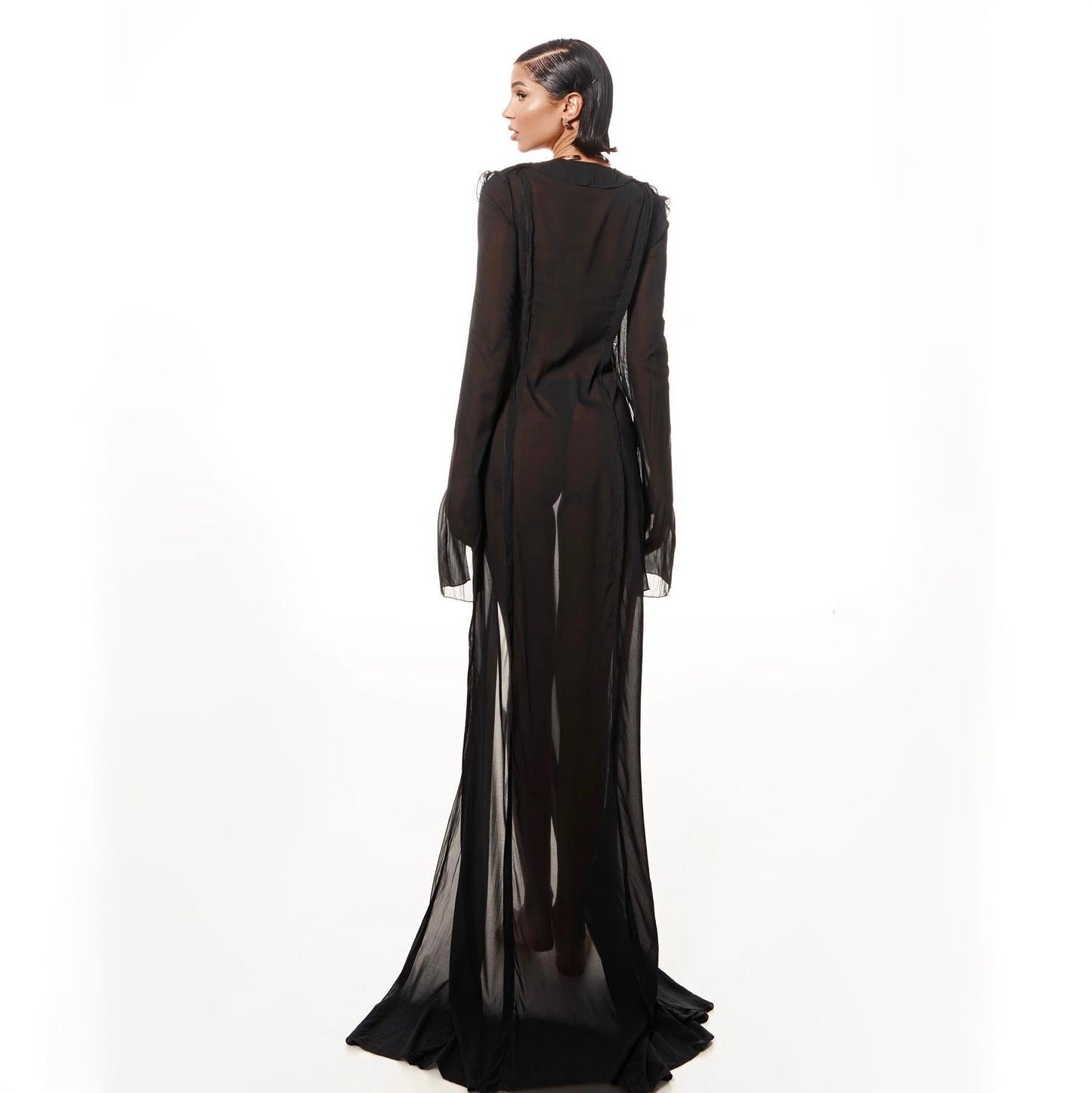 In Love Again Black Sheer Chiffon Maxi Dress