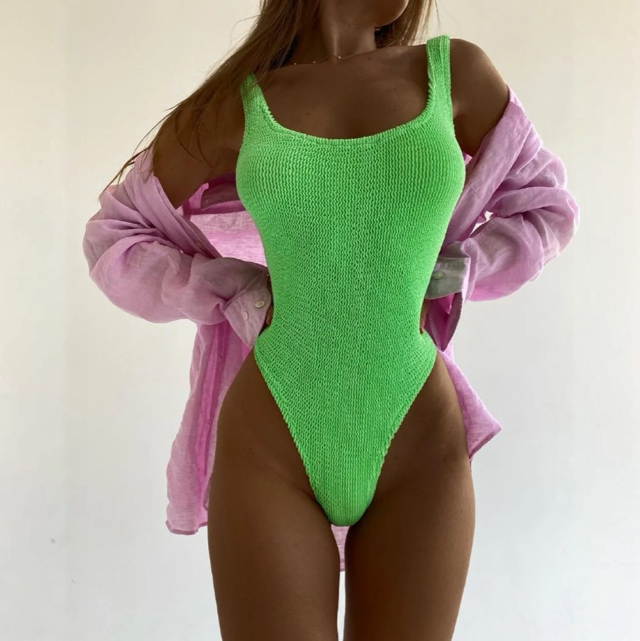 Spotlight Light Green Crinkle One-Piece Swimsuit