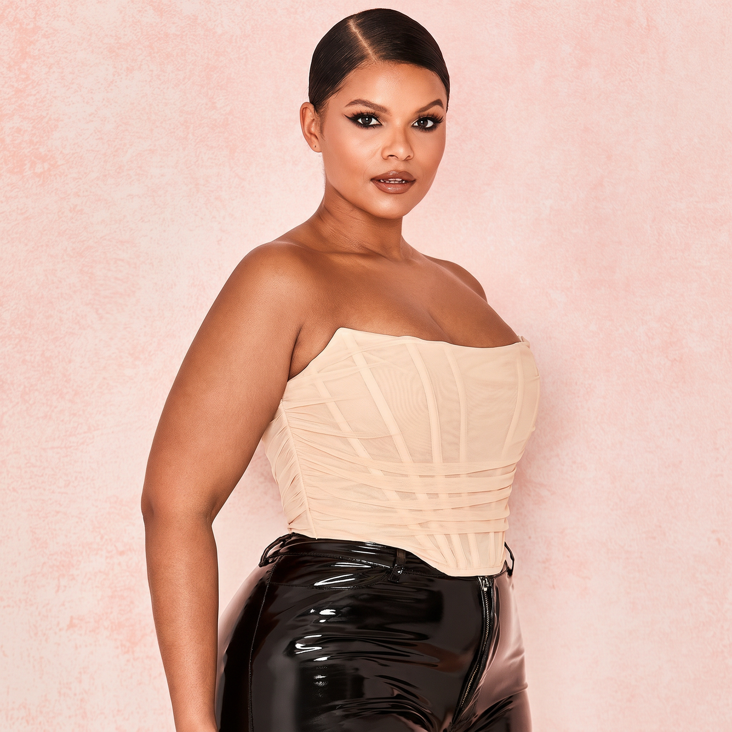 Voxy Mesh Corset Nude Crop Top