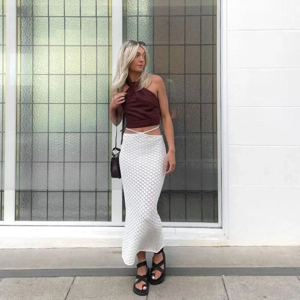 Couture Du Jour White Knitted Long Skirt