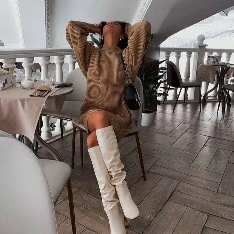 Cover Girl Khaki Broken Solid Color Loose Sweater