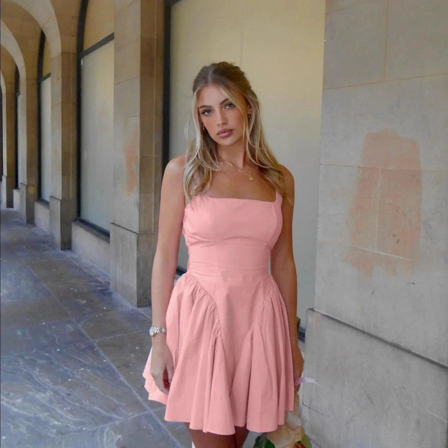 Enjoy the Love Pink Bow-Accent Mini Dress