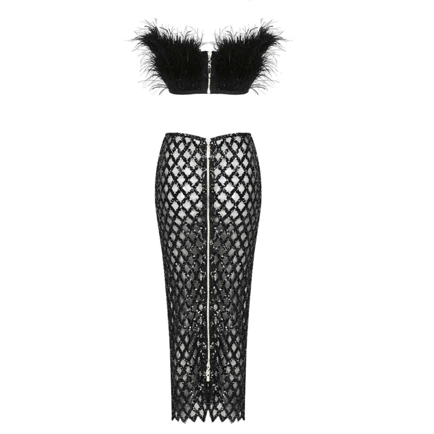 Invitation Only Feather Sequins Black Two Piece Set