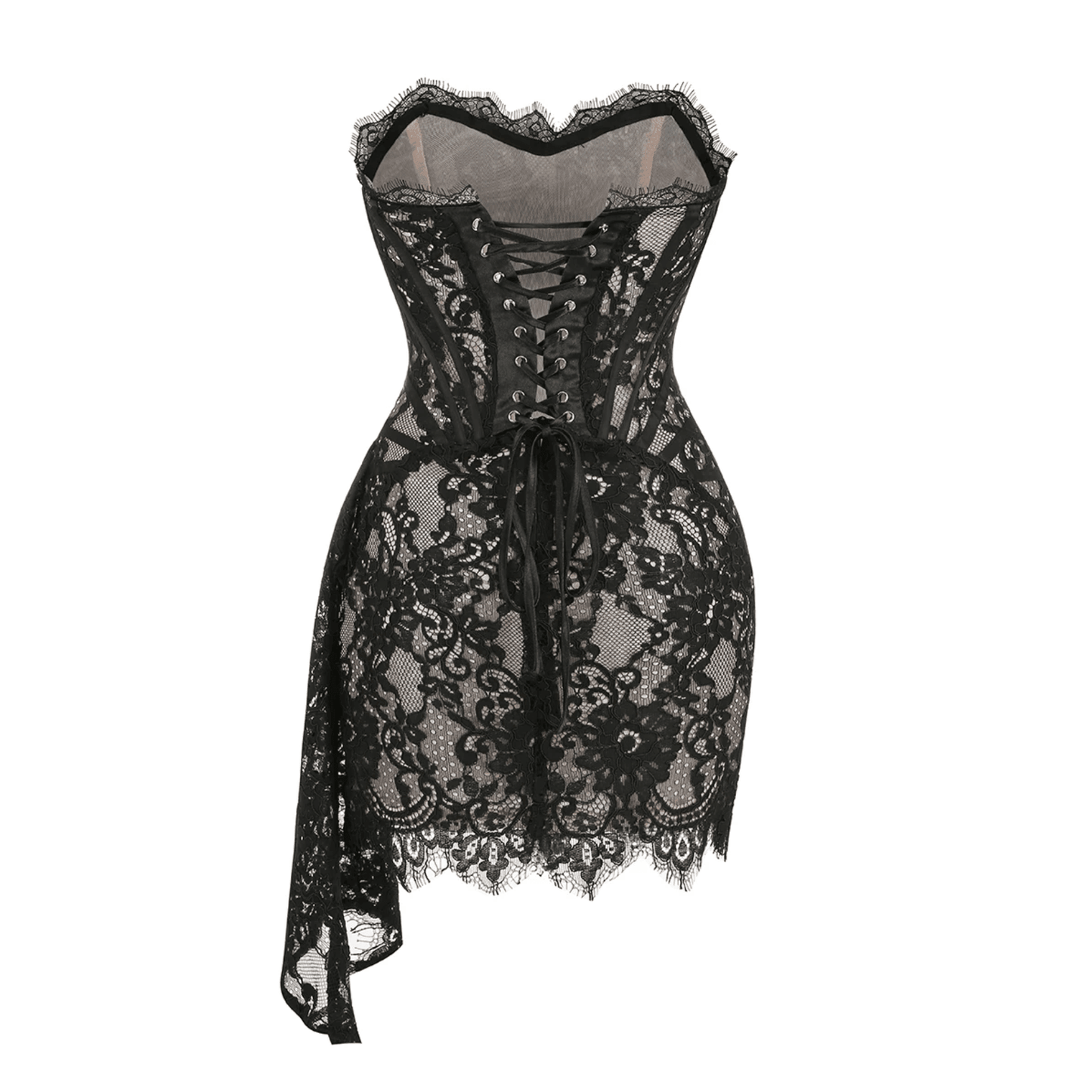 Lace Lure Corset Draped Black Mini Dress