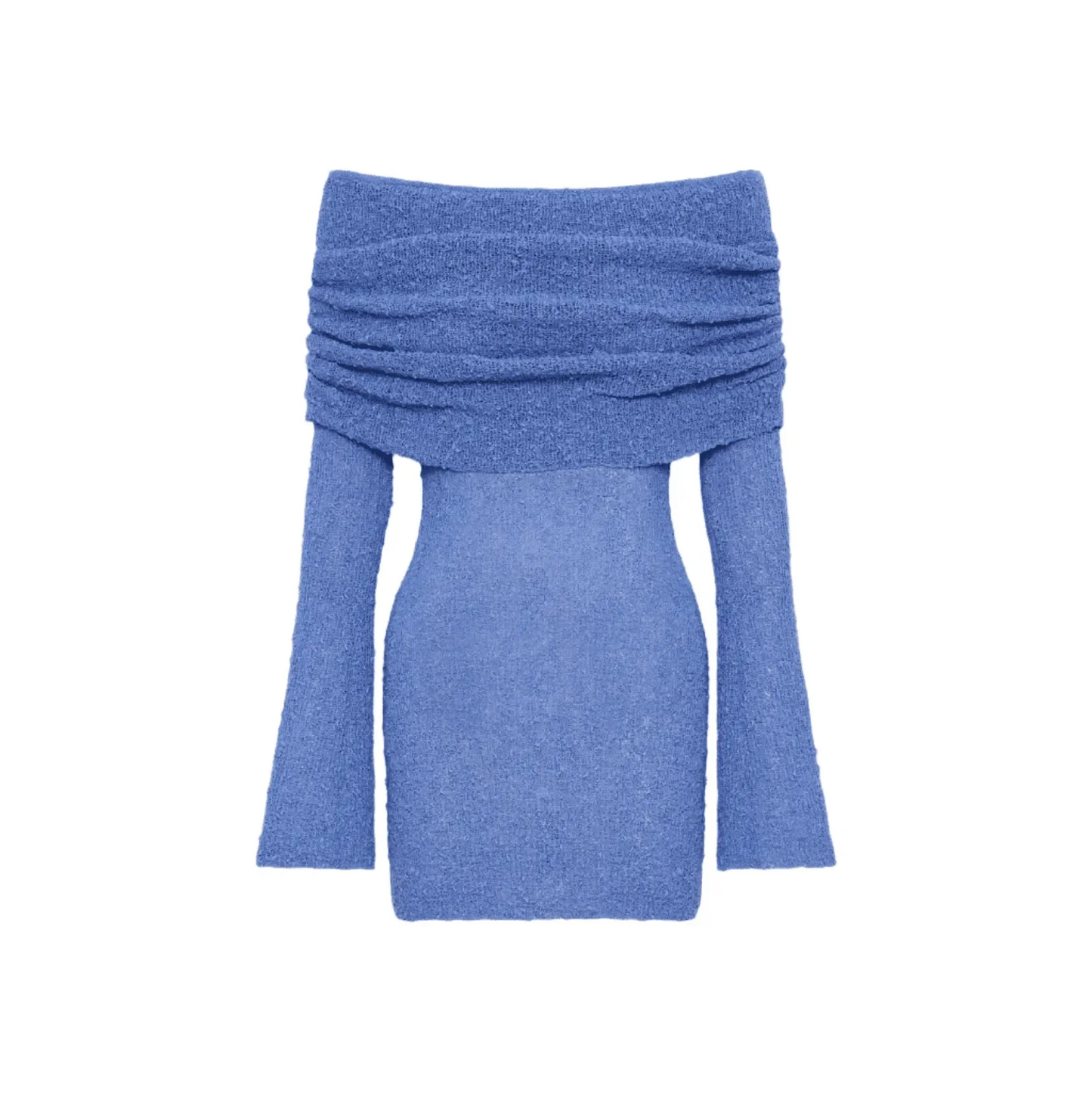 One Kiss Off-Shoulder Blue Boucle Mini Dress