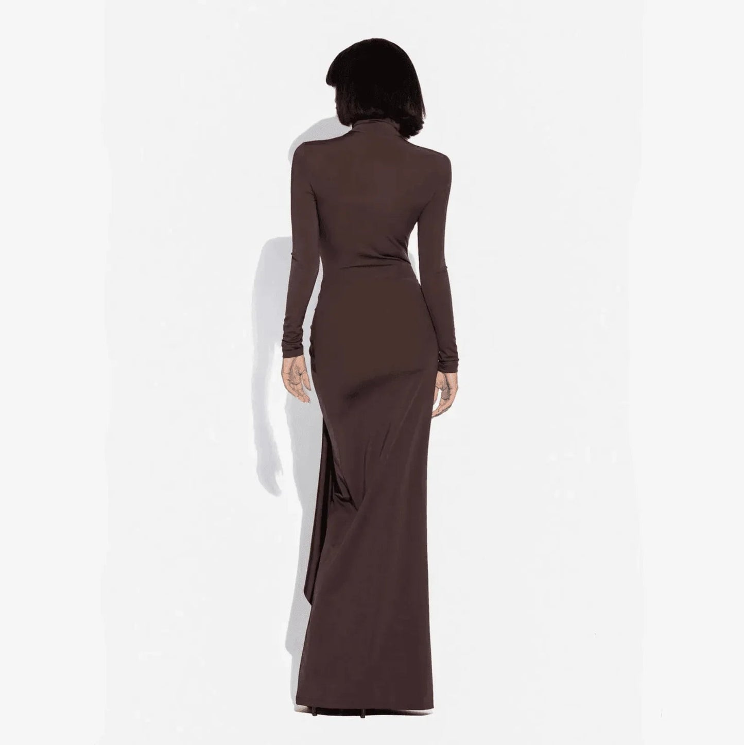 Playing Games Brown Long Sleeve Maxi Dress