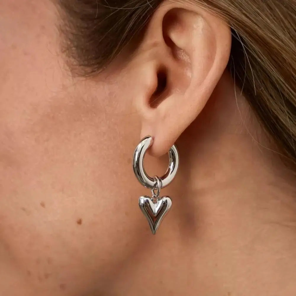 Punk Heart Pendant Silver Earrings