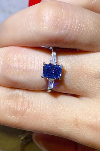 1 Carat Blue Radiant-Cut Sparkala™ Platinum-Plated Rectangle Ring in Blue