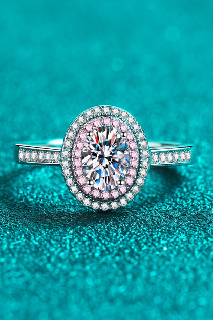 1 Carat Pink Oval-Cut Sparkala™ 925 Sterling Silver Halo Ring