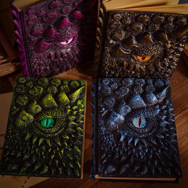 3D Dragon Eye Resin Journal – Handmade Gothic Embossed A5 Notebook, Blank Vintage Fantasy Diary & RPG Spellbook