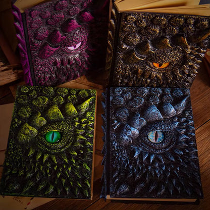3D Dragon Eye Resin Journal – Handmade Gothic Embossed A5 Notebook, Blank Vintage Fantasy Diary & RPG Spellbook
