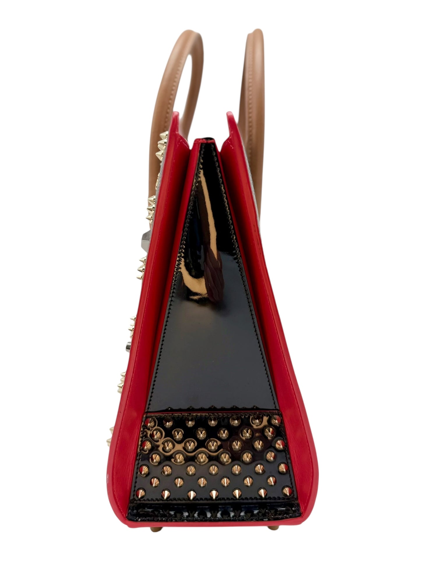 Christian Louboutin Paloma Medium Tote Bag - Black Grainy Leather with Spikes, Iconic