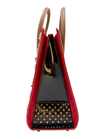 Christian Louboutin Paloma Medium Tote Bag - Black Grainy Leather with Spikes, Iconic