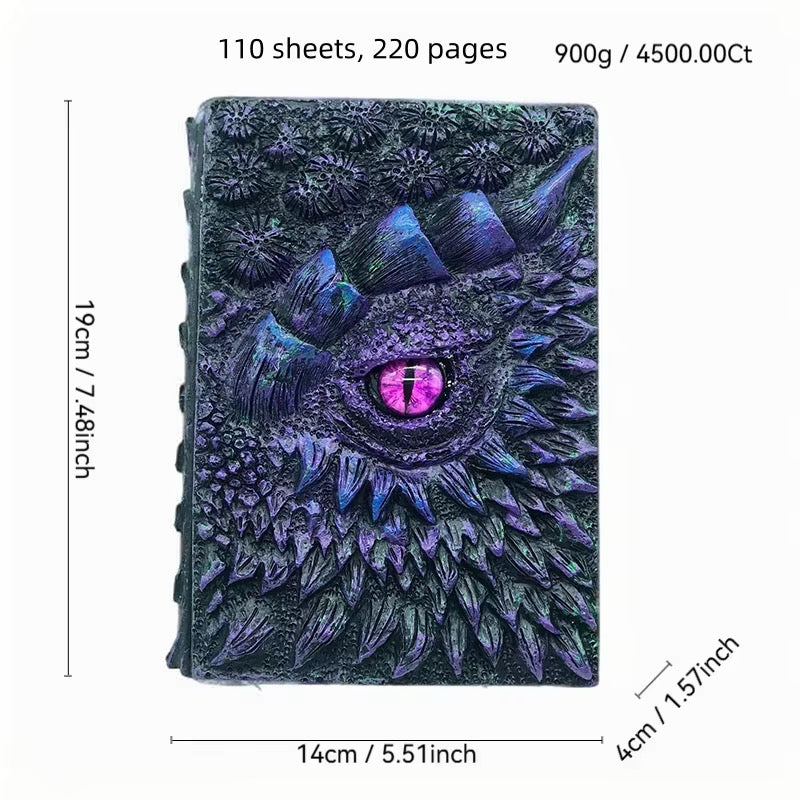 3D Dragon Eye Resin Journal – Handmade Gothic Embossed A5 Notebook, Blank Vintage Fantasy Diary & RPG Spellbook