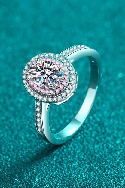 1 Carat Pink Oval-Cut Sparkala™ 925 Sterling Silver Halo Ring