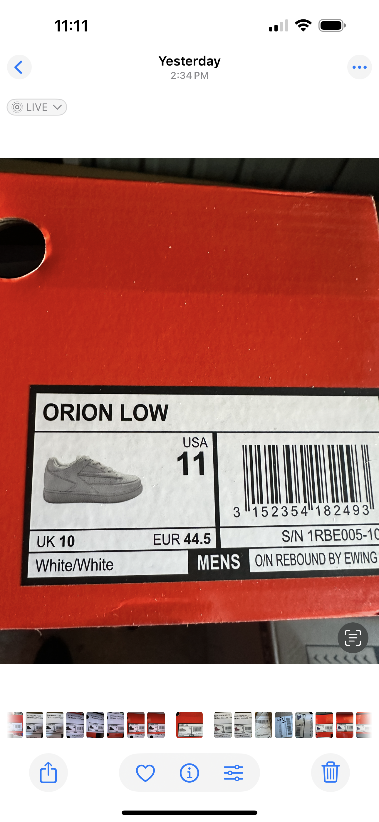 Ewing Athletics Orion Low White/White - Men’s Size 11 - Patrick Ewing Rebound