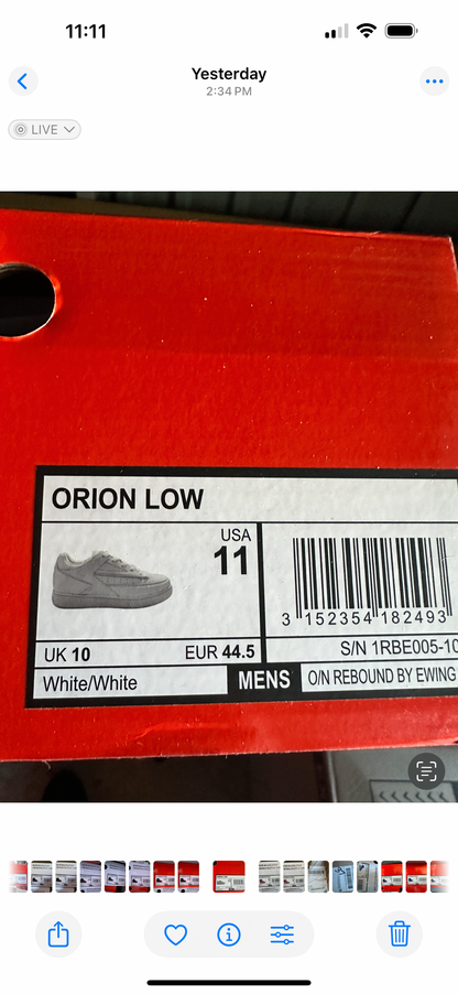 Ewing Athletics Orion Low White/White - Men’s Size 11 - Patrick Ewing Rebound