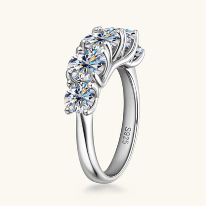 3.6 Carat 5 Stone Brilliant Round Cut Sparkala™ Pure Sterling Silver 5 Stone Ring