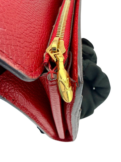 Louis Vuitton Pallas Wallet with Chain - Monogram Canvas & Scarlet Red Calfskin Leather - Excellent Preloved Condition