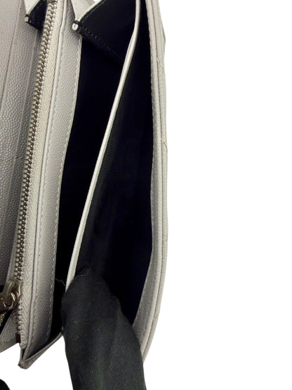 Yves Saint Laurent YSL Cassandre Matelassé Envelope Chain Wallet in Fog (Light Grey) Grain de Poudre Leather with Silver Hardware - AUTHENTIC