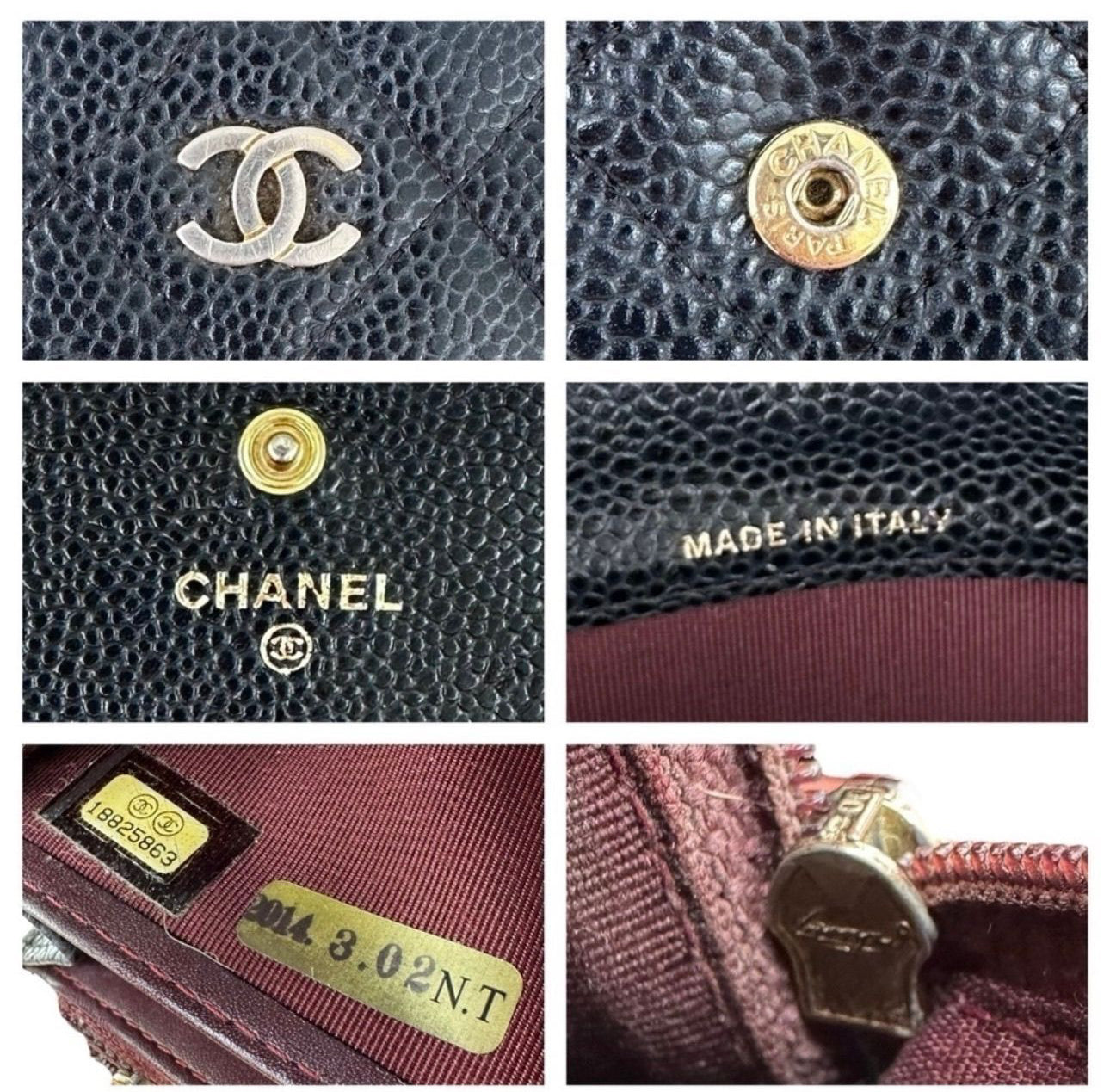 CHANEL Black Caviar Quilted Leather Classic Flap Long Wallet with Chain – Series 18