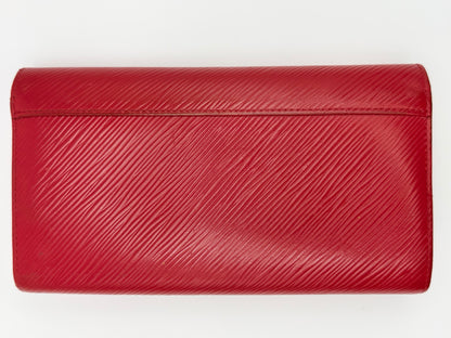 Louis Vuitton Red Epi Leather Twist Wallet Silver Hardware - Authentic, Preloved