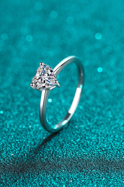 Rhodium Over Pure Sterling Silver Heart-Shaped Sparkala™ Solitaire Ring