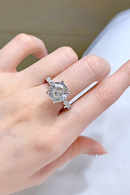5 Carat Brilliant Round Cut Sparkala™ Solitaire with Side Stone Ring (Platinum Plated Pure Sterling Silver)