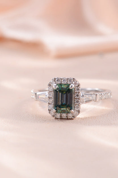 1 Carat Green Emerald-Cut Sparkala™ Platinum Over Pure Sterling Silver Ring