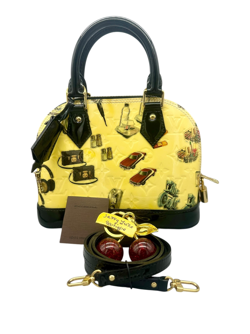 Authentic Louis Vuitton x Richard Prince Limited Edition Alma BB - Monogram Vernis Pulp "Big Cities" Citrine
