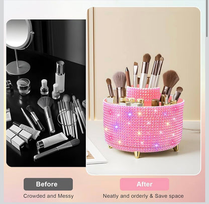 Bling Diamond 360° Rotating Vanity Makeup Brush Holder 5 Slot Cosmetics Organizer