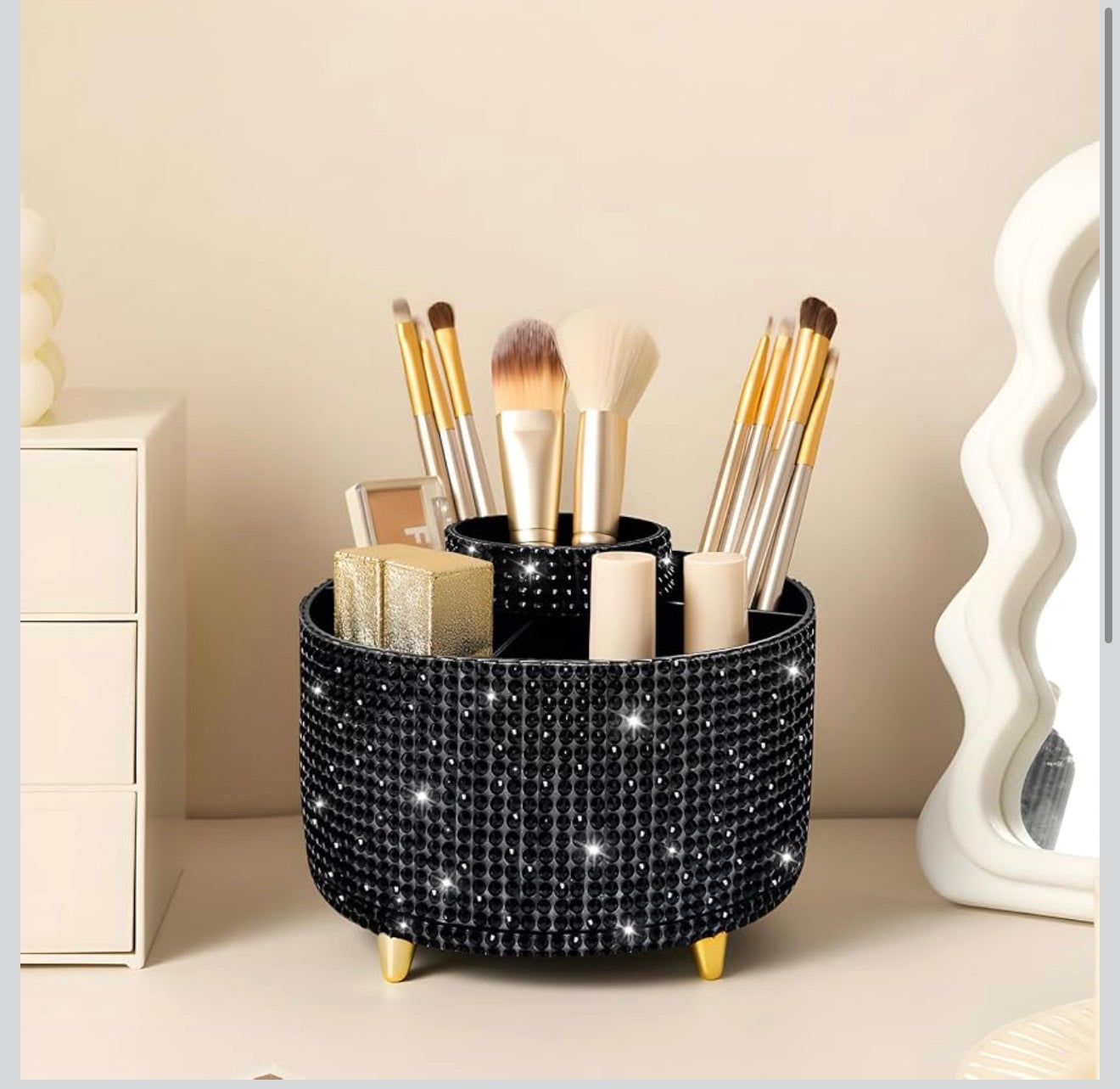 Bling Diamond 360° Rotating Vanity Makeup Brush Holder 5 Slot Cosmetics Organizer