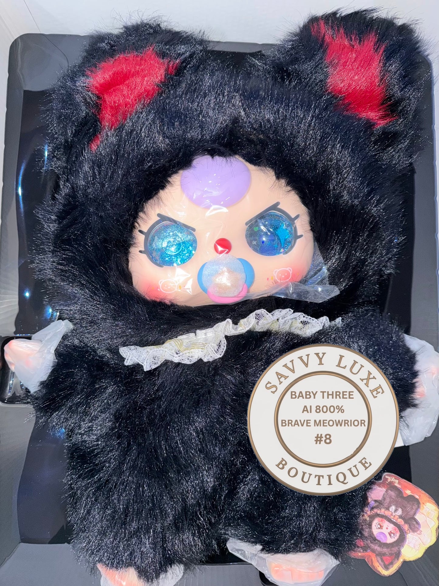 Baby Three Ai 800% Brave Meowrior Black Kitten Plush - Various Eye Styles, Expressions & Accessories