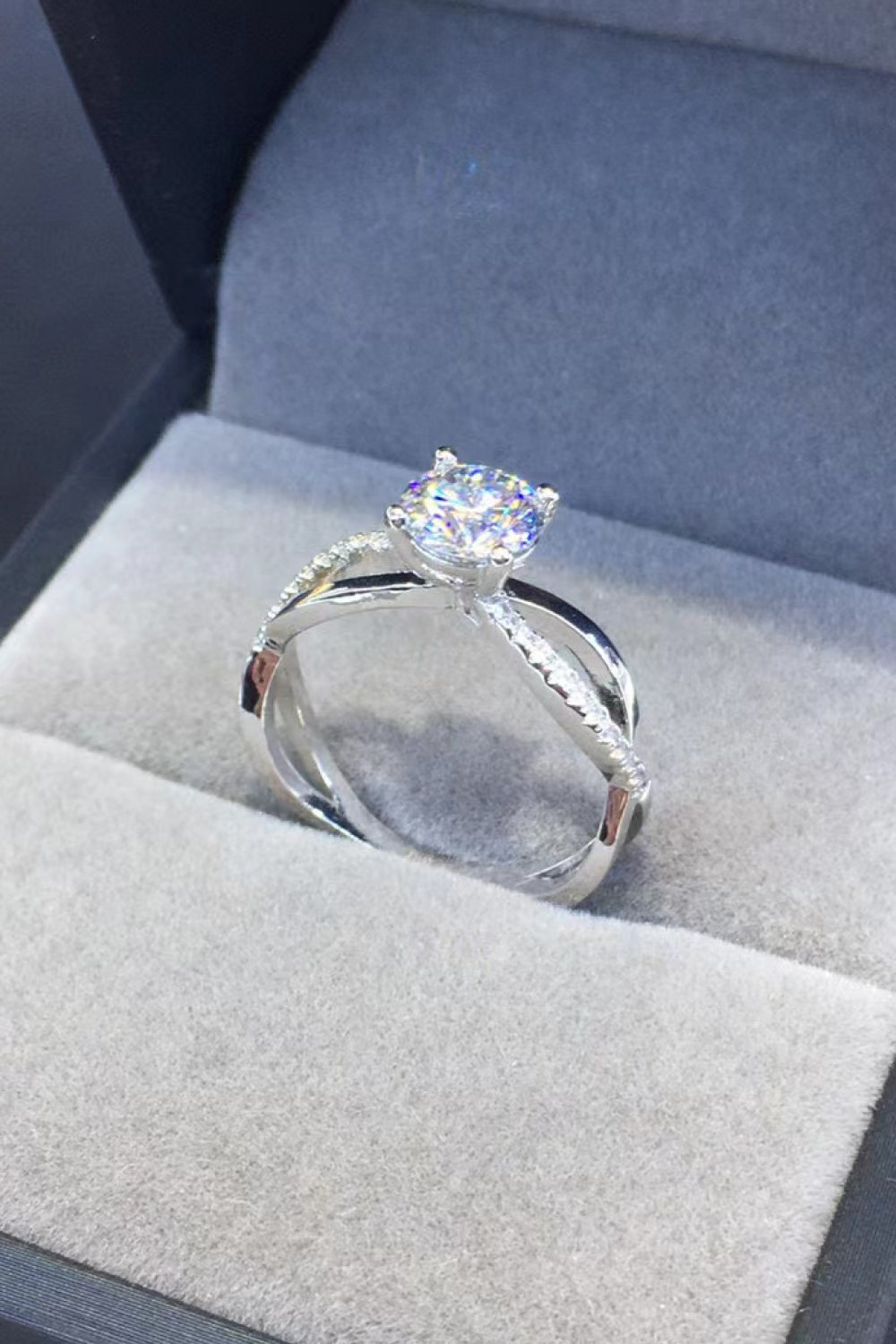 2 Carat Brilliant Round Cut Sparkala™ Crisscross Platinum Over Pure Sterling Silver Ring