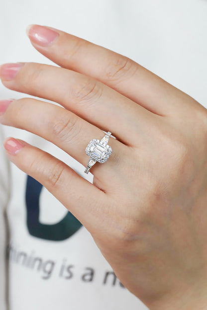 1 Carat Emerald-Cut Sparkala™ Geometric Platinum Over Pure Sterling Silver Ring