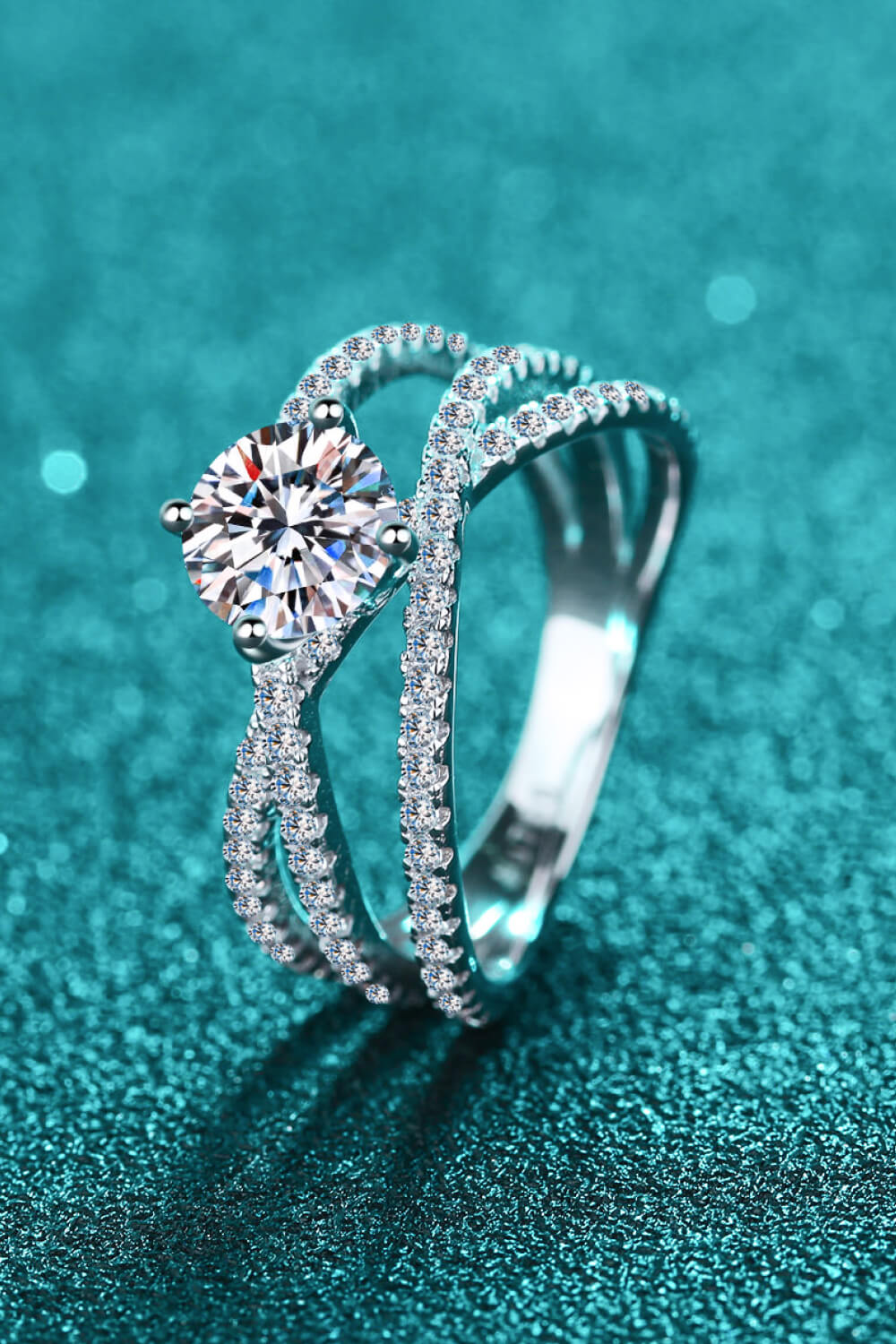 1 Carat Brilliant Round Cut Sparkala™ Crisscross Pure sterling silver Ring