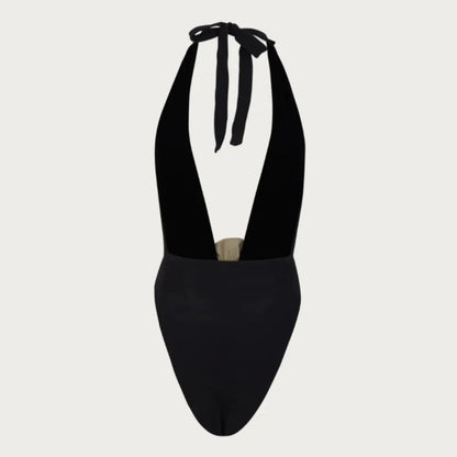Heatwave Rose Detail Black One-Piece Swimsuit