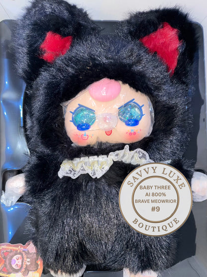 Baby Three Ai 800% Brave Meowrior Black Kitten Plush - Various Eye Styles, Expressions & Accessories
