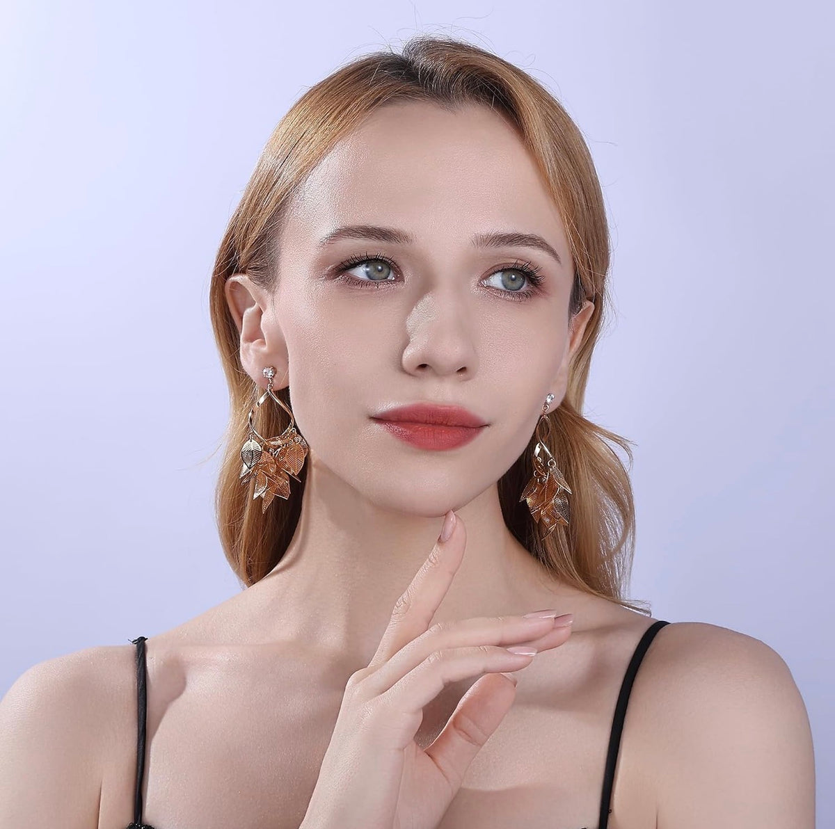 Gold Leaf Dangle Earrings for Women Nature-Inspired 925 Sterling Silver Twisted Chandelier Jewelry with Cubic Zirconia