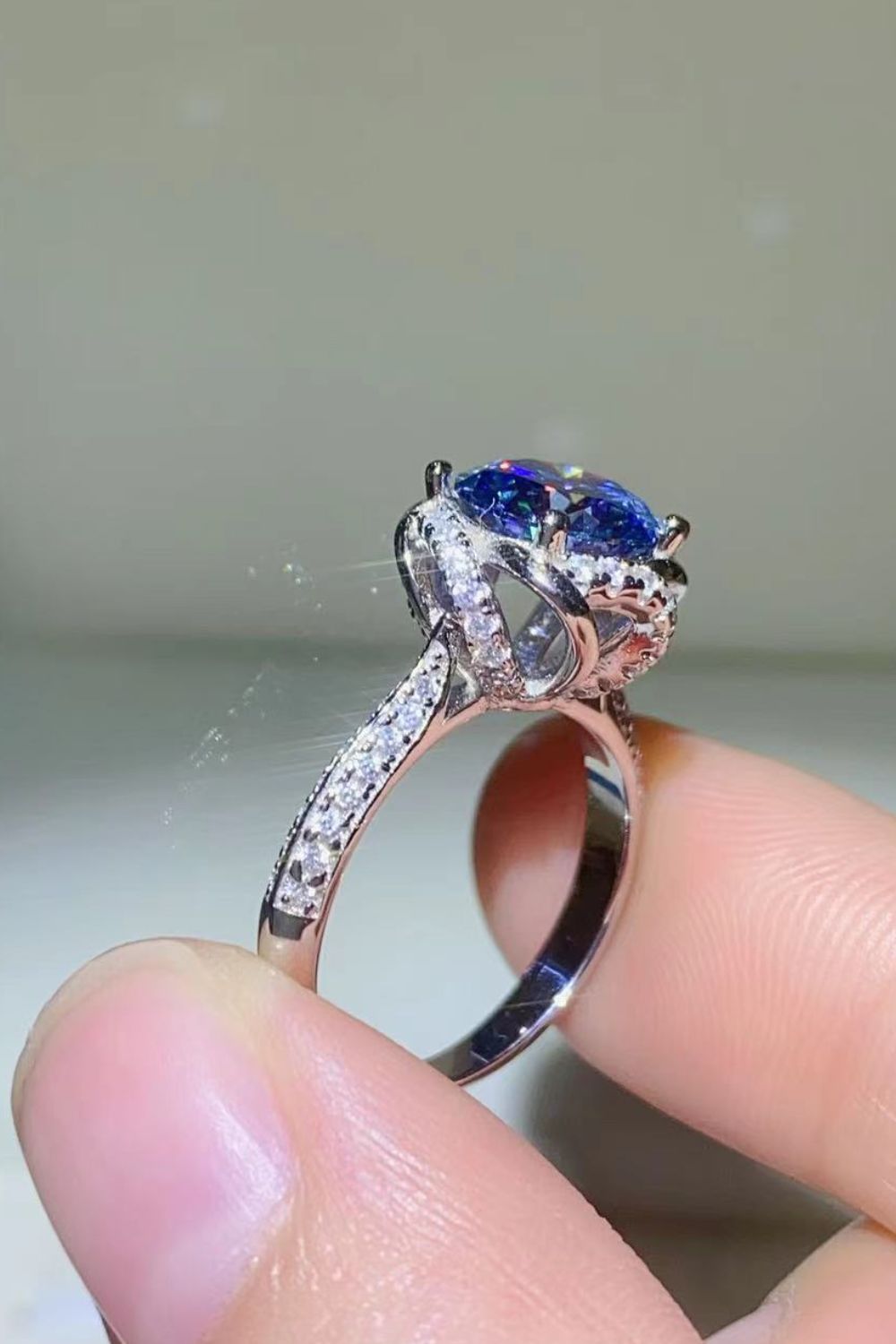 2 Carat Cobalt Blue Blue Brilliant Round Cut Sparkala™ Platinum Over Pure Sterling Silver Ring