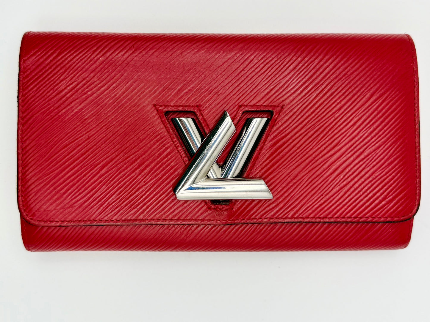 Louis Vuitton Red Epi Leather Twist Wallet Silver Hardware - Authentic, Preloved